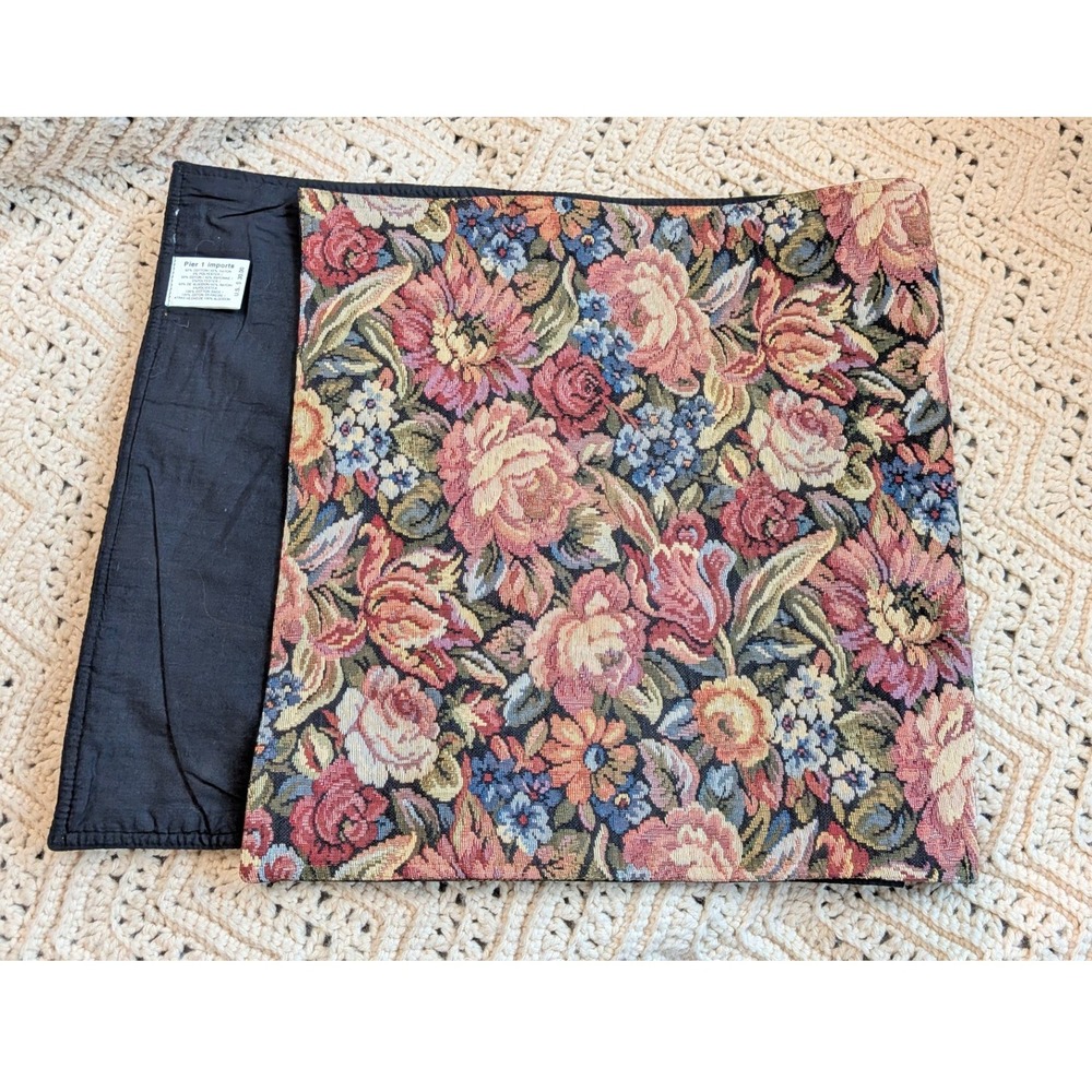 Vintage Pier 1 Imports Floral Tapestry Table Runner 16x70 Pink Blue Rose Cottage